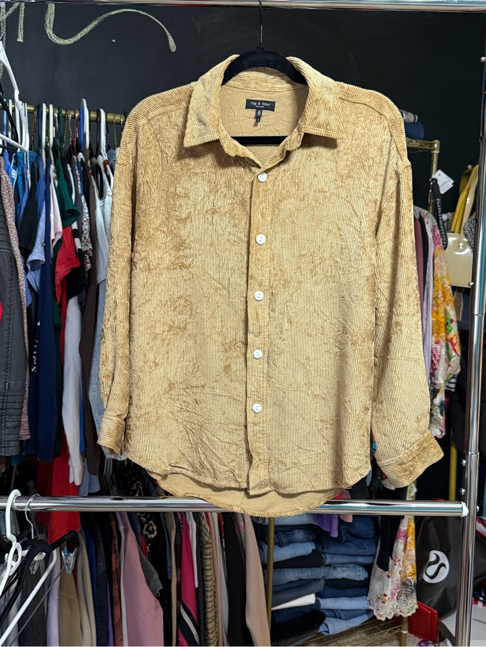 rag & bone Gold Velvet Corduroy Button Down Shirt Oversized - Picture 6 of 7